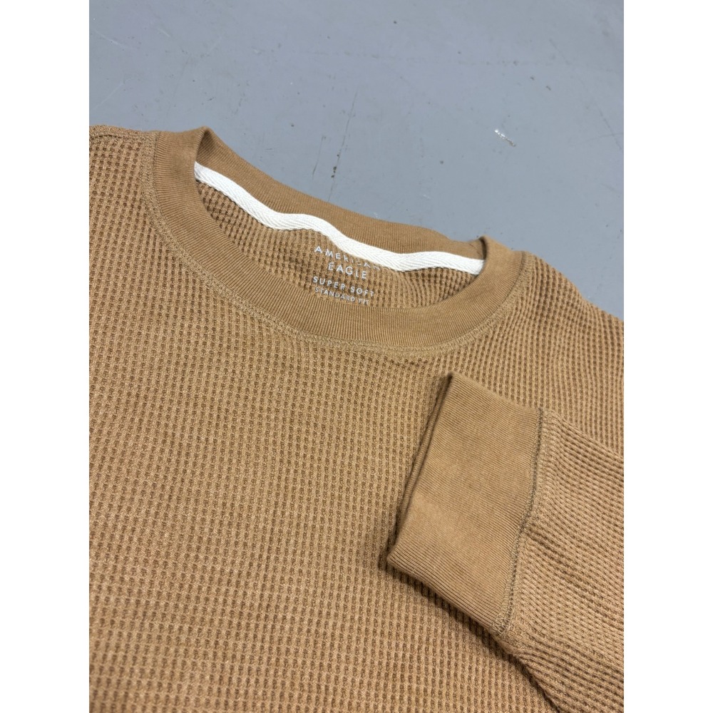 American Eagle Mens XL Super Soft Waffle Knit Thermal Long Sleeve Shirt Tan